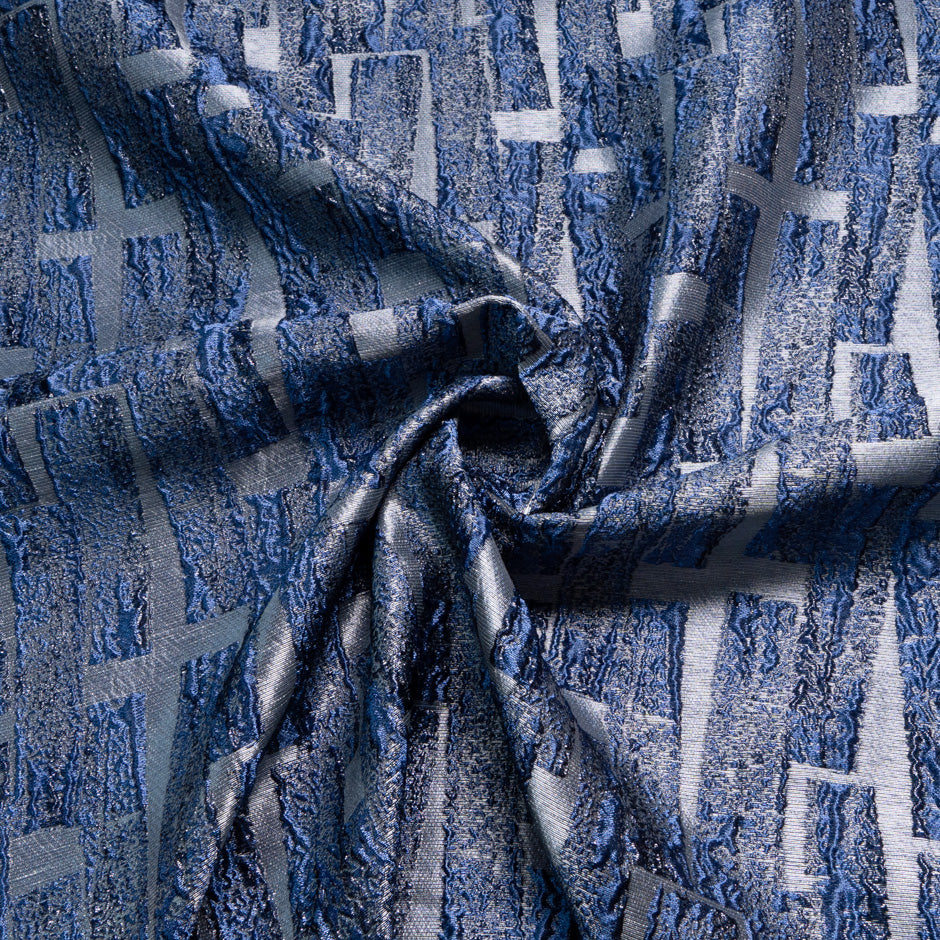 Blue Metallic Jacquard Organza