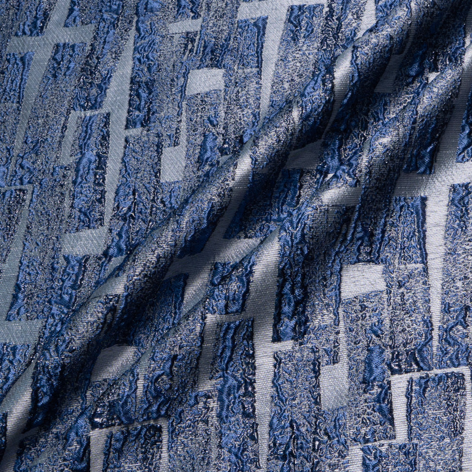 Blue Metallic Jacquard Organza