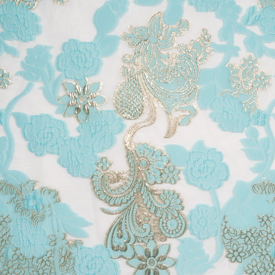 Baby Blue & Gold Floral Metallic Jacquard Organza