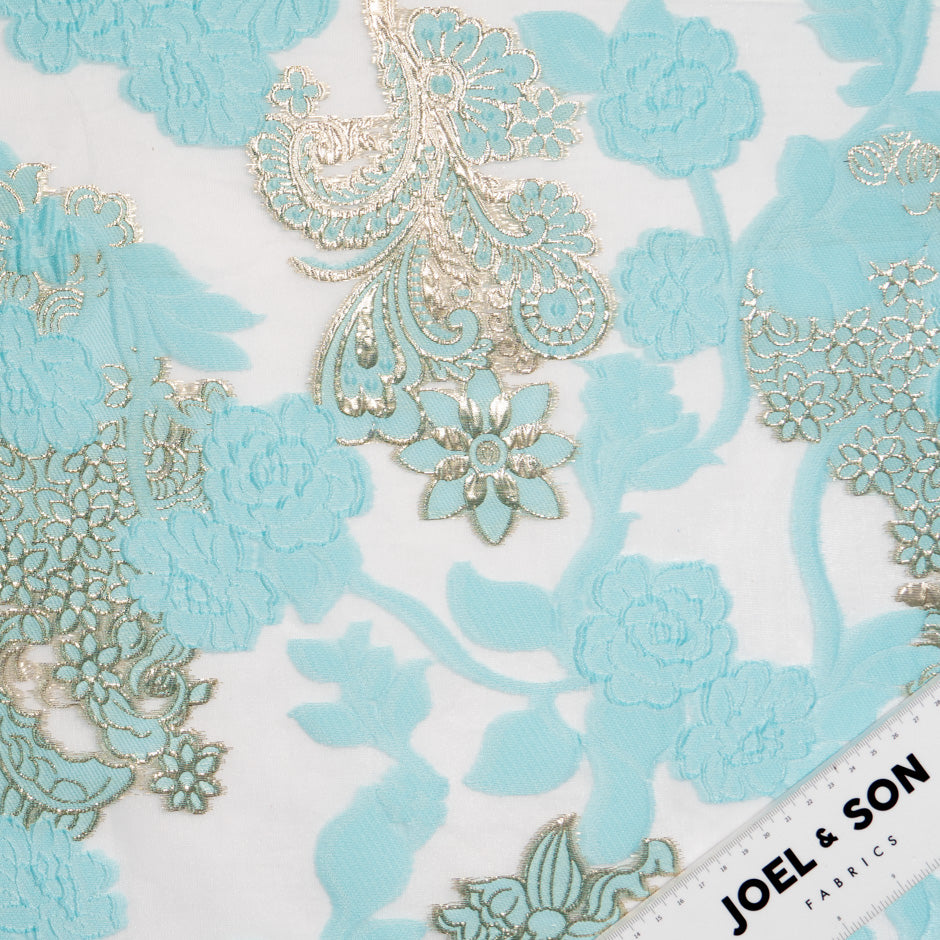 Baby Blue & Gold Floral Metallic Jacquard Organza