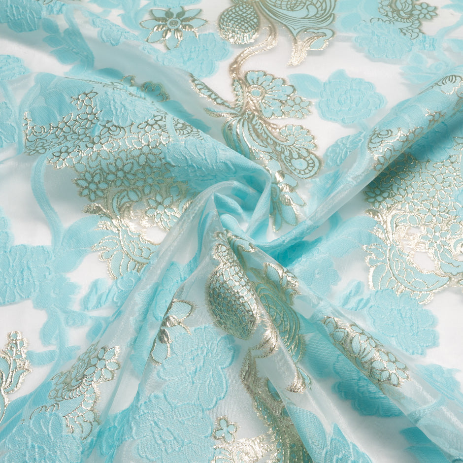 Baby Blue & Gold Floral Metallic Jacquard Organza