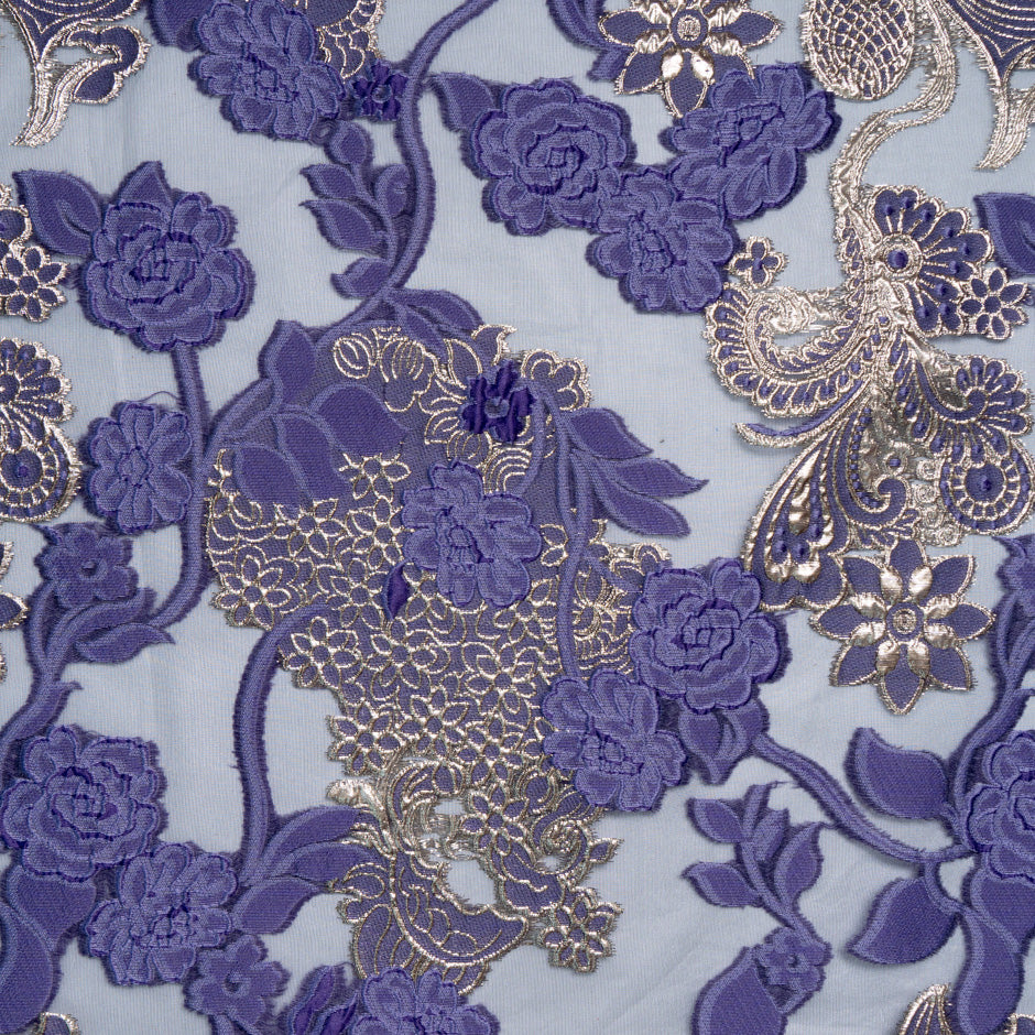 Purple & Gold Floral Metallic Jacquard Organza
