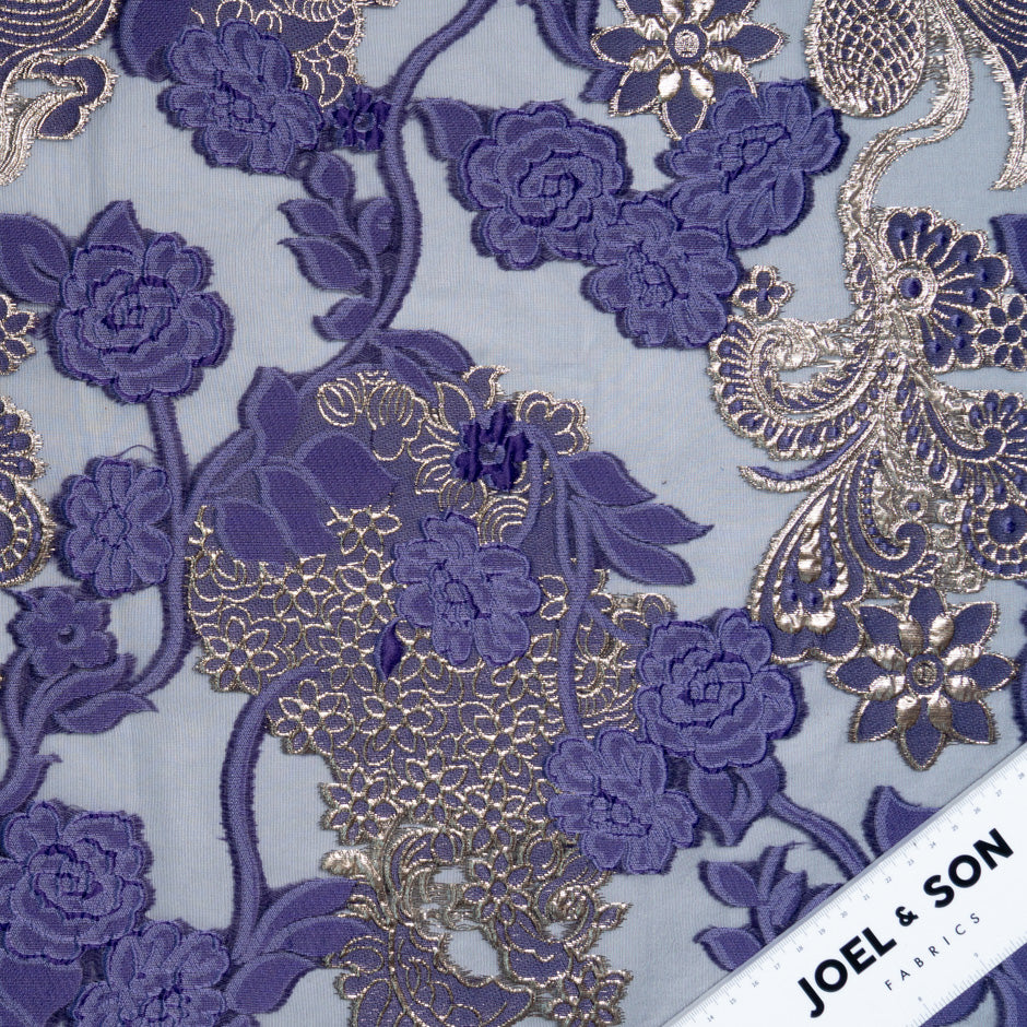 Purple & Gold Floral Metallic Jacquard Organza