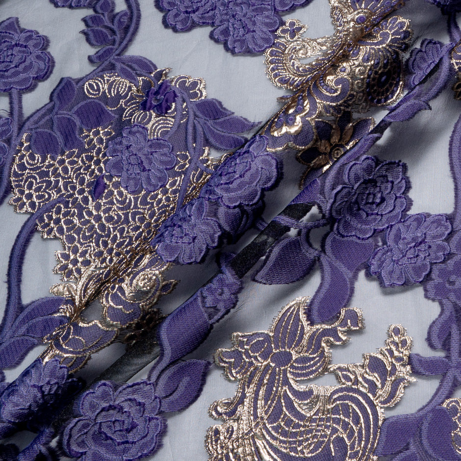 Purple & Gold Floral Metallic Jacquard Organza