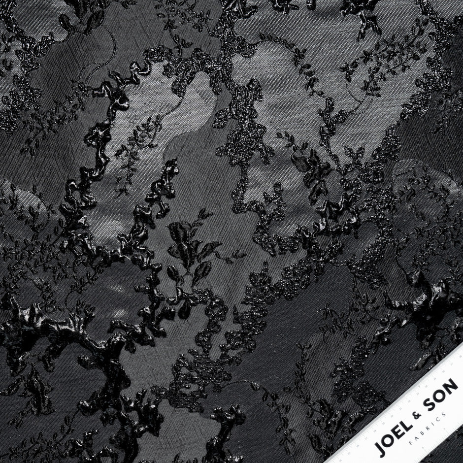 Black Floral Jacquard Cloqué