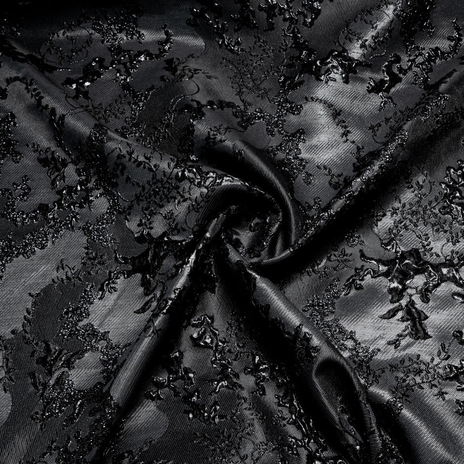 Black Floral Jacquard Cloqué