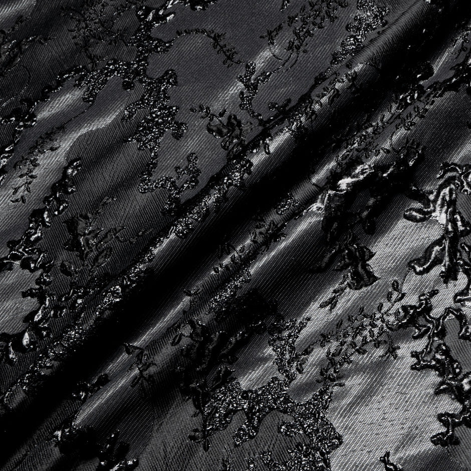 Black Floral Jacquard Cloqué