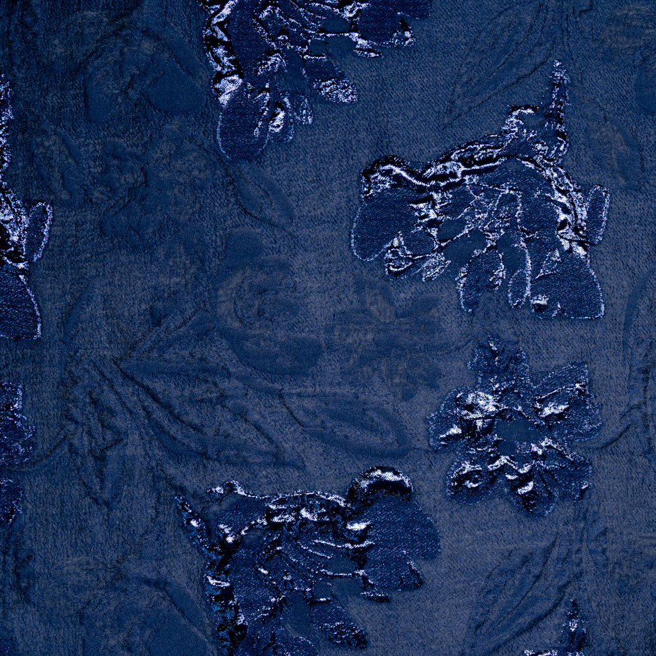 Navy Blue Metallic Floral Jacquard Organza