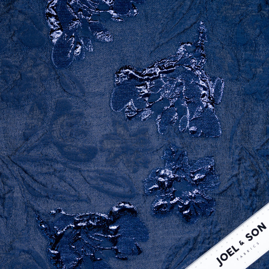 Navy Blue Metallic Floral Jacquard Organza
