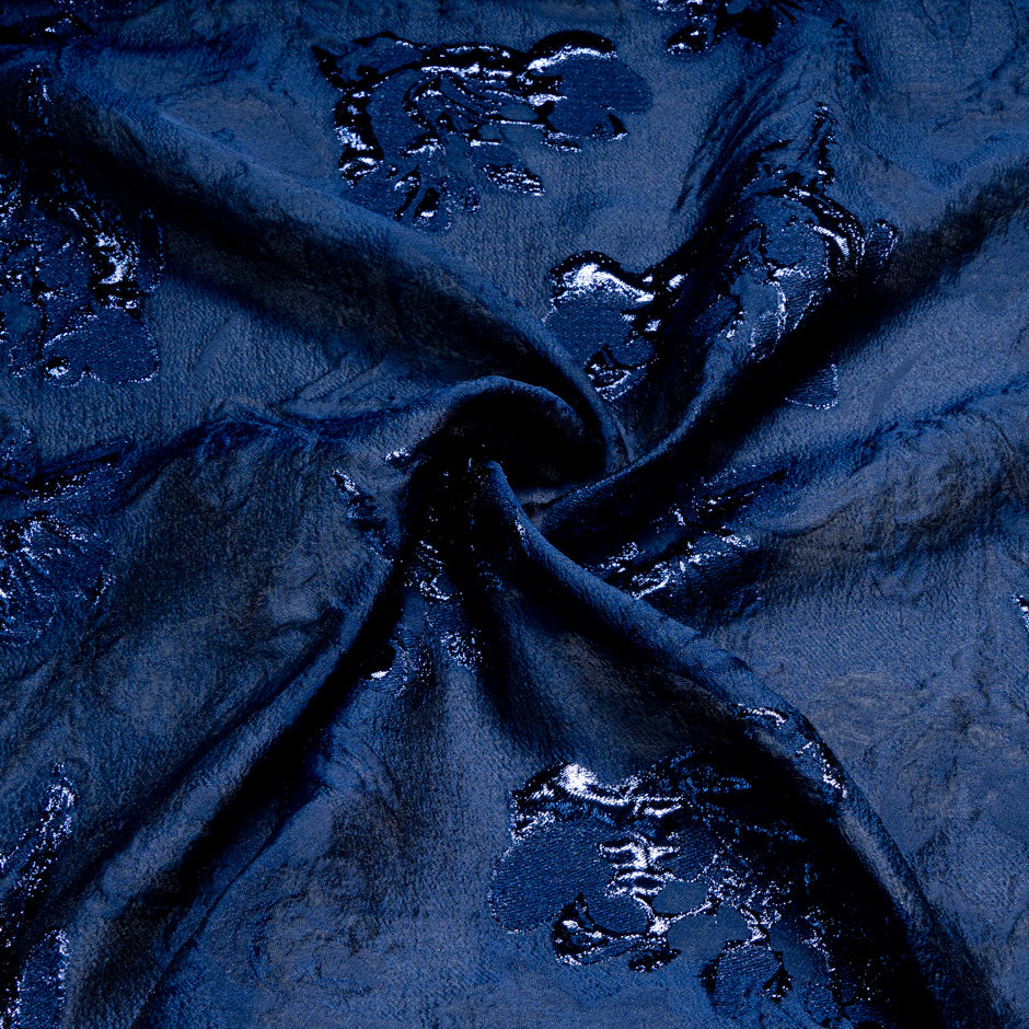 Navy Blue Metallic Floral Jacquard Organza