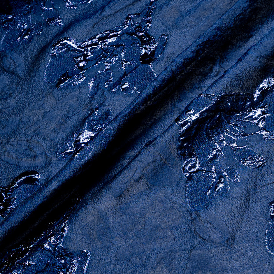 Navy Blue Metallic Floral Jacquard Organza