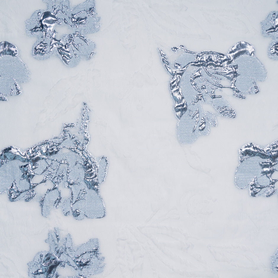 Pale Blue Metallic Floral Jacquard Organza