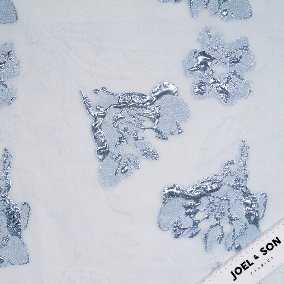 Pale Blue Metallic Floral Jacquard Organza