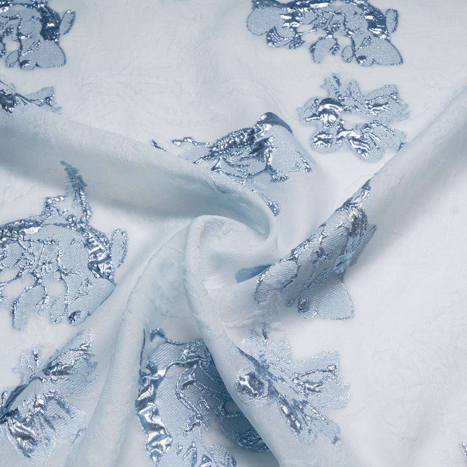 Pale Blue Metallic Floral Jacquard Organza