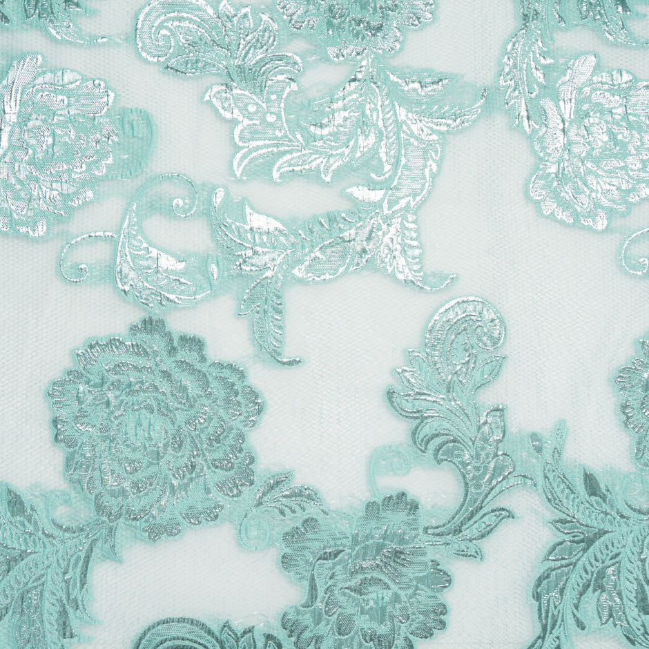 Mint & Silver Metallic Jacquard Organza Cloqué