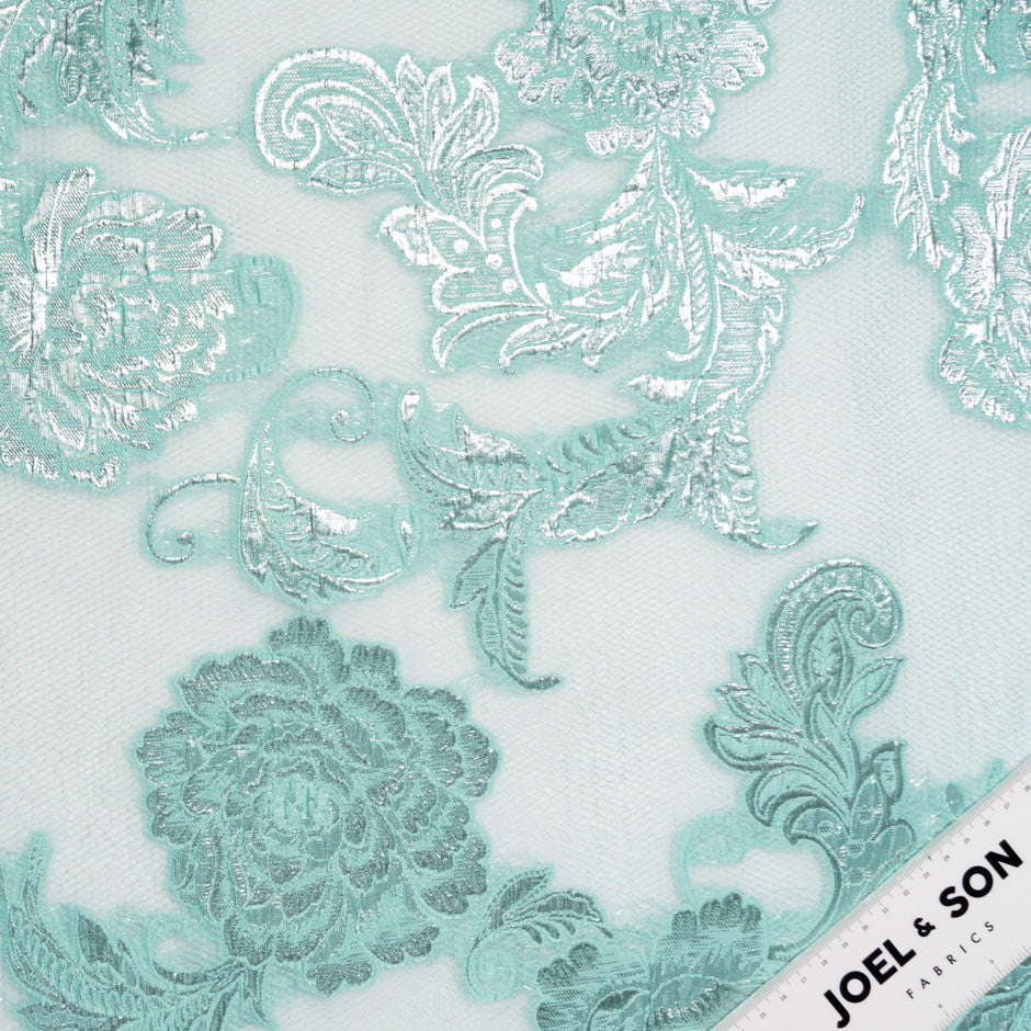 Mint & Silver Metallic Jacquard Organza Cloqué