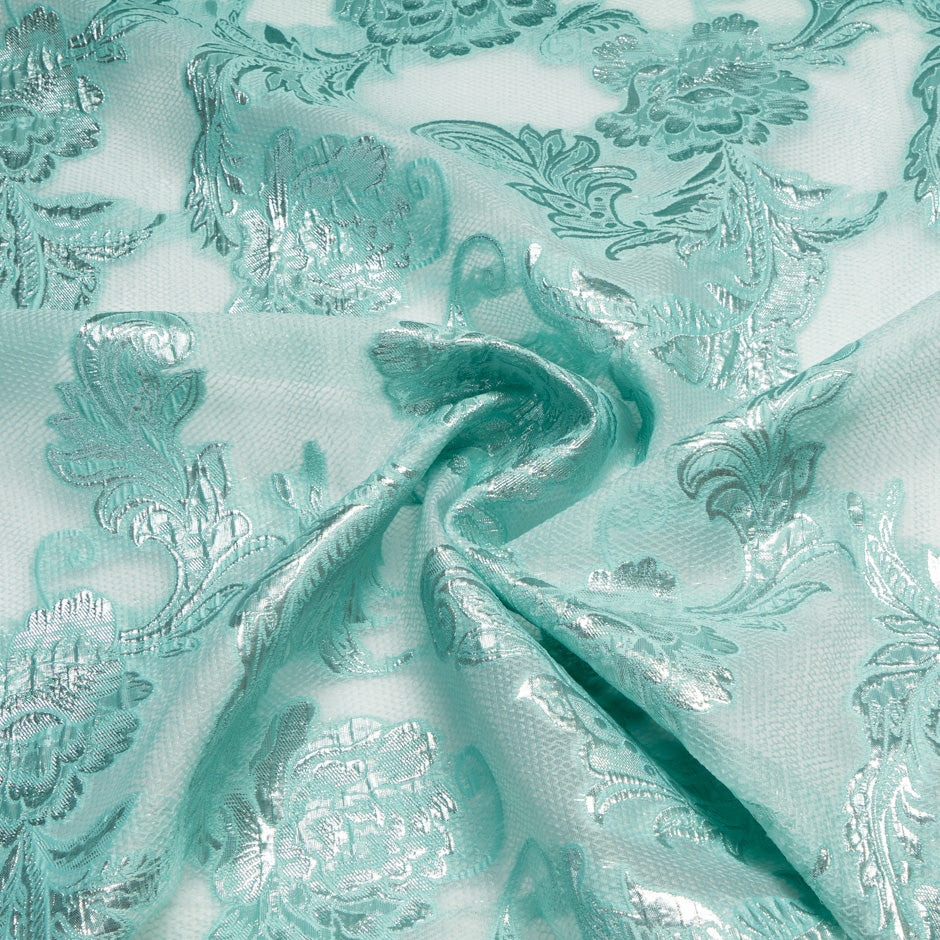 Mint & Silver Metallic Jacquard Organza Cloqué