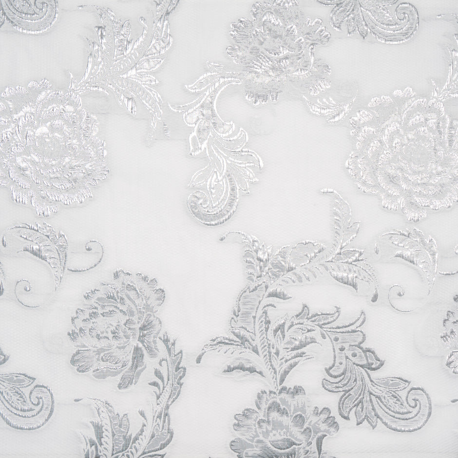 White & Silver Metallic Jacquard Organza Cloqué