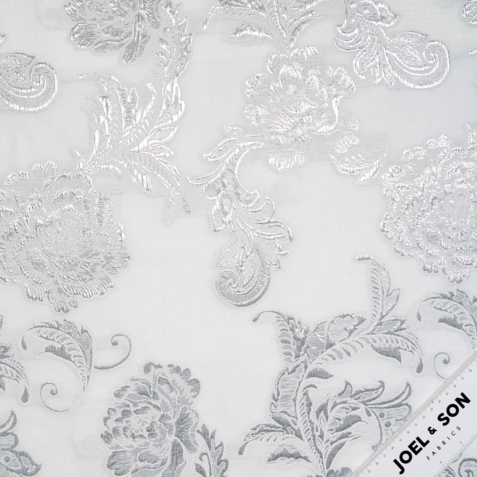 White & Silver Metallic Jacquard Organza Cloqué