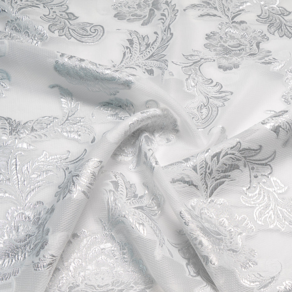White & Silver Metallic Jacquard Organza Cloqué