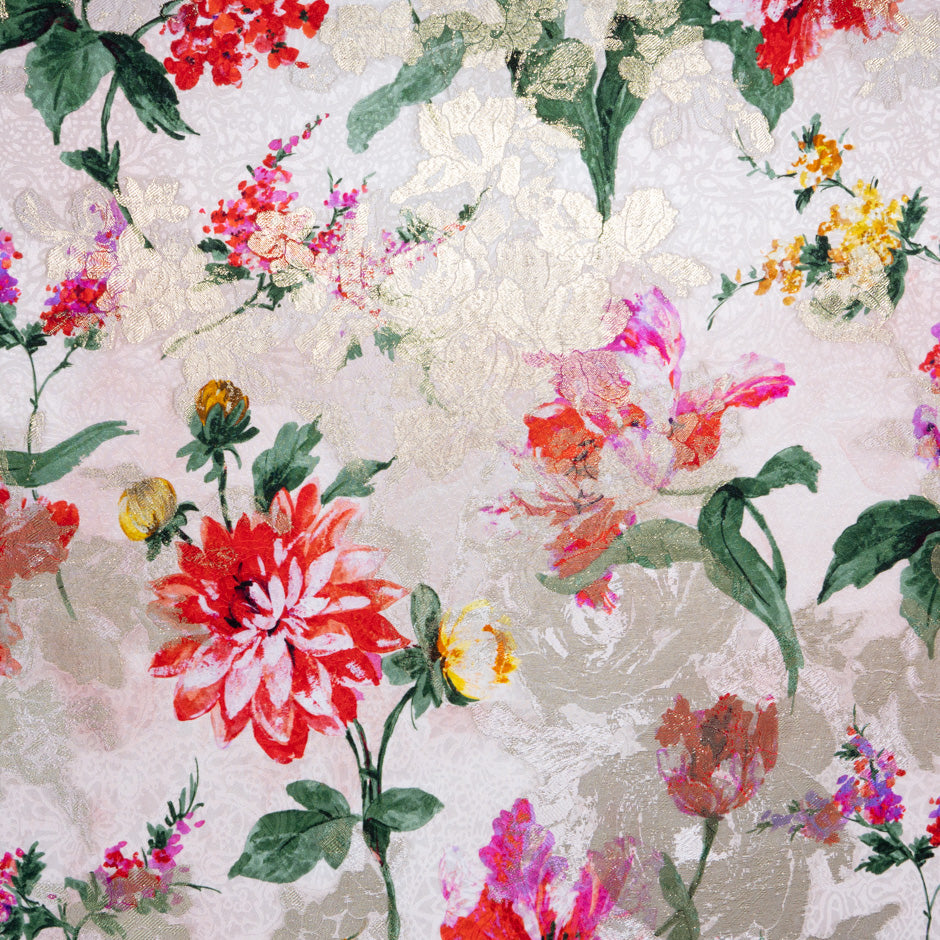 Floral Printed Blush Silk Metallic Jacquard