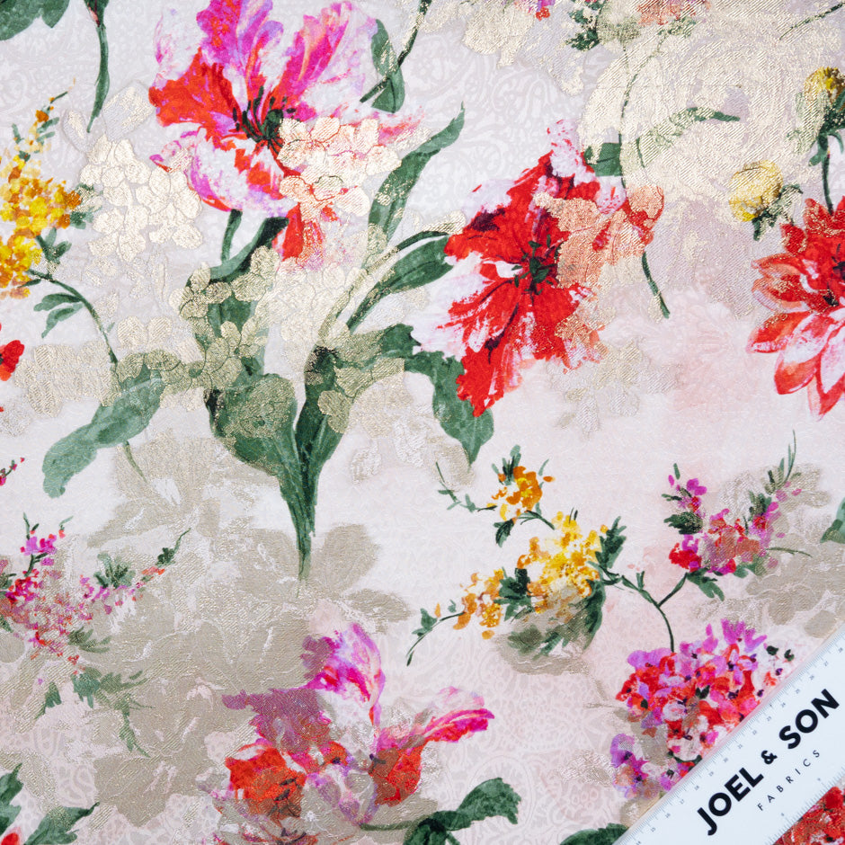 Floral Printed Blush Silk Metallic Jacquard