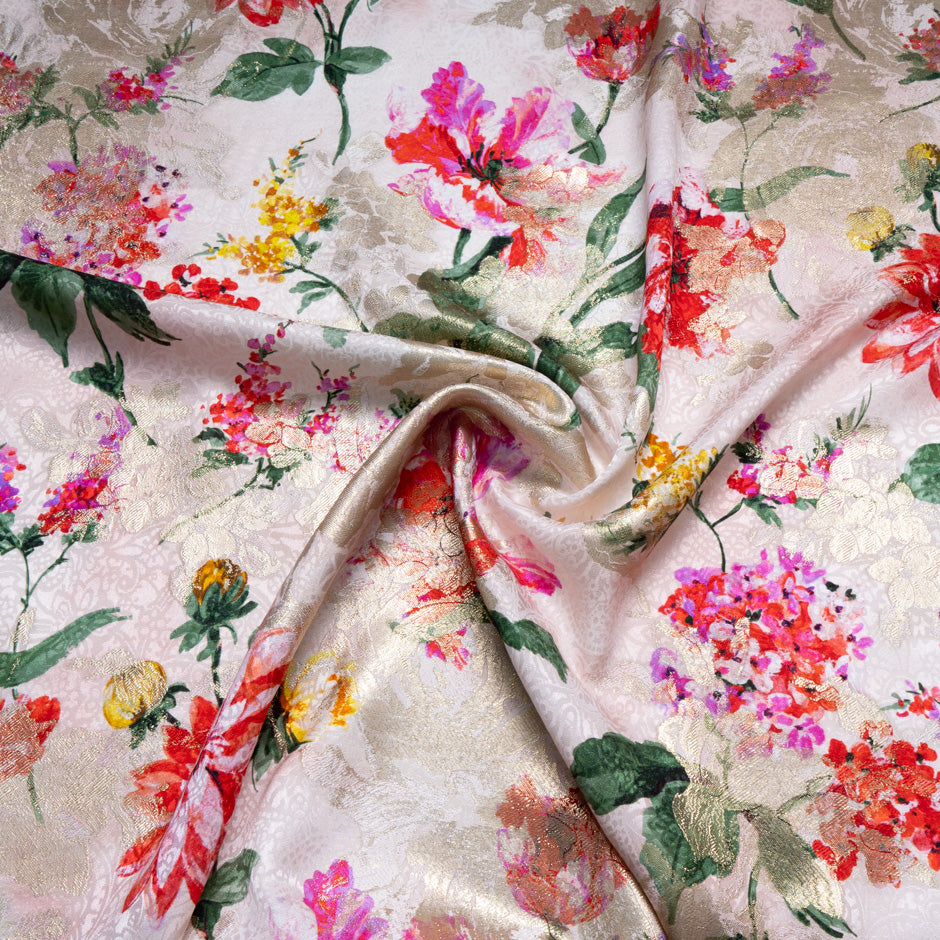Floral Printed Blush Silk Metallic Jacquard