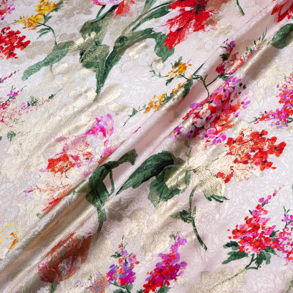 Floral Printed Blush Silk Metallic Jacquard