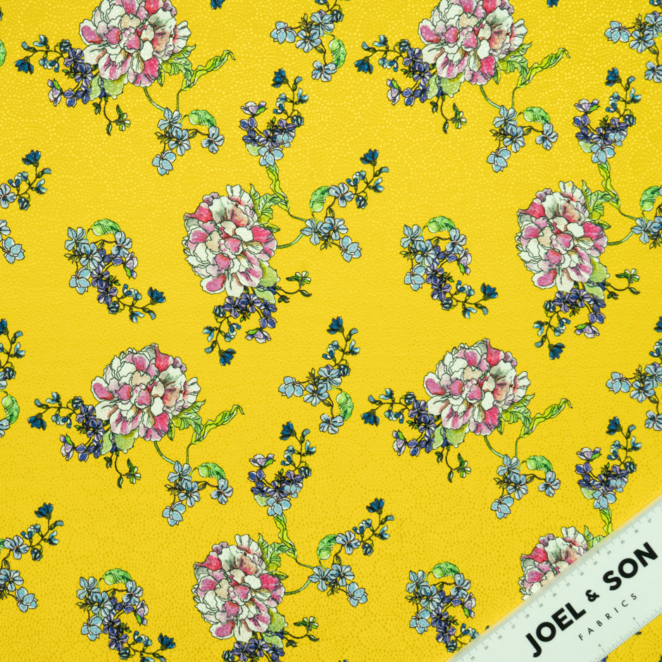 Multi Floral Printed Yellow Silk Jacquard