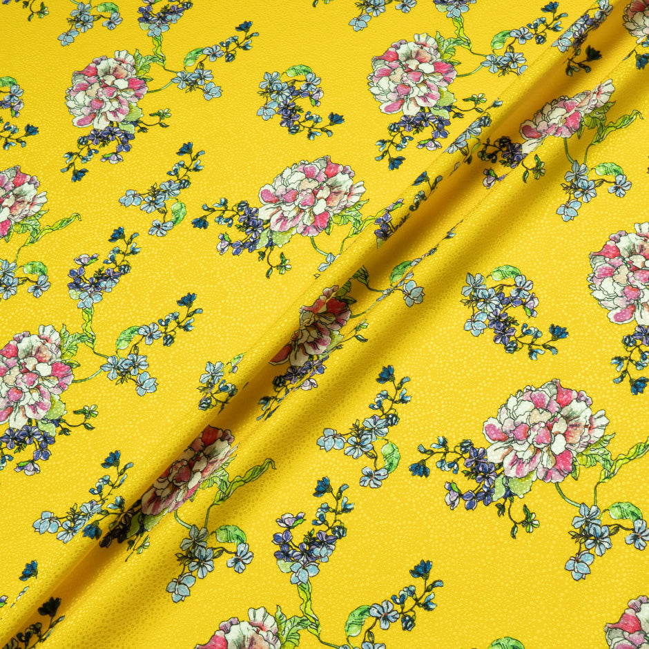 Multi Floral Printed Yellow Silk Jacquard