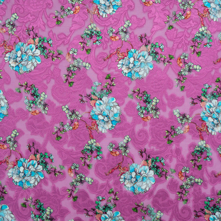 Floral Printed Magenta Silk Jacquard Chiffon