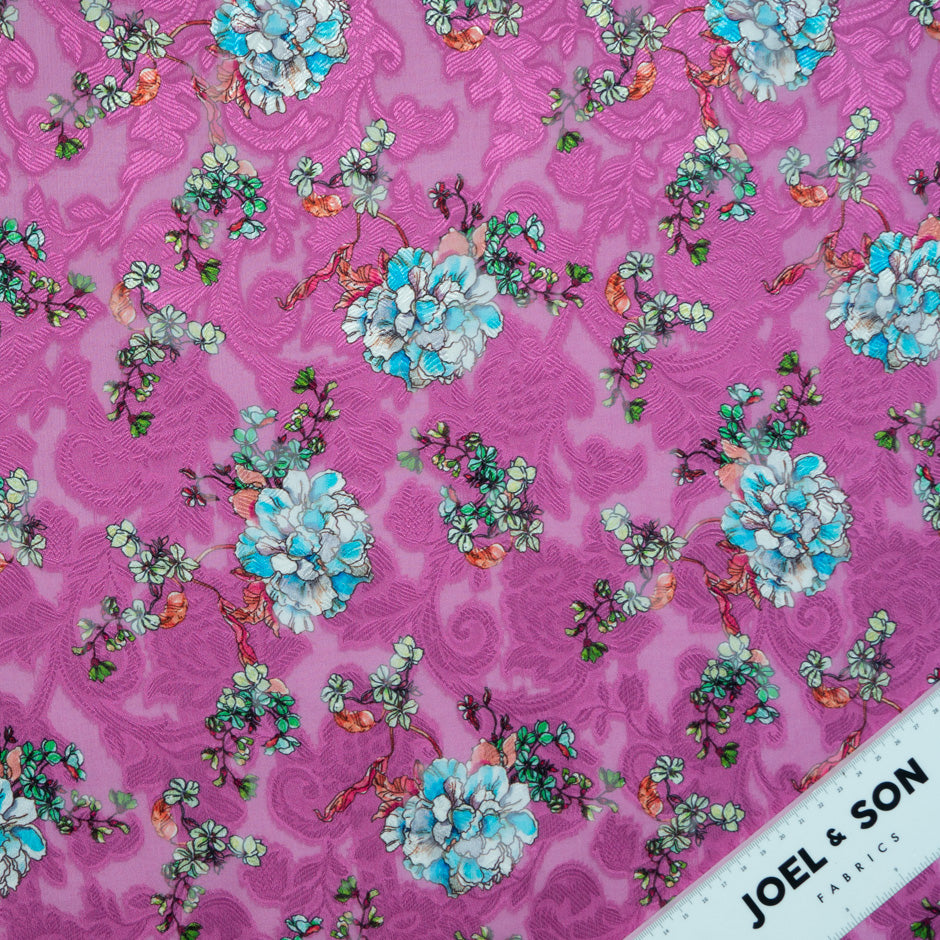 Floral Printed Magenta Silk Jacquard Chiffon