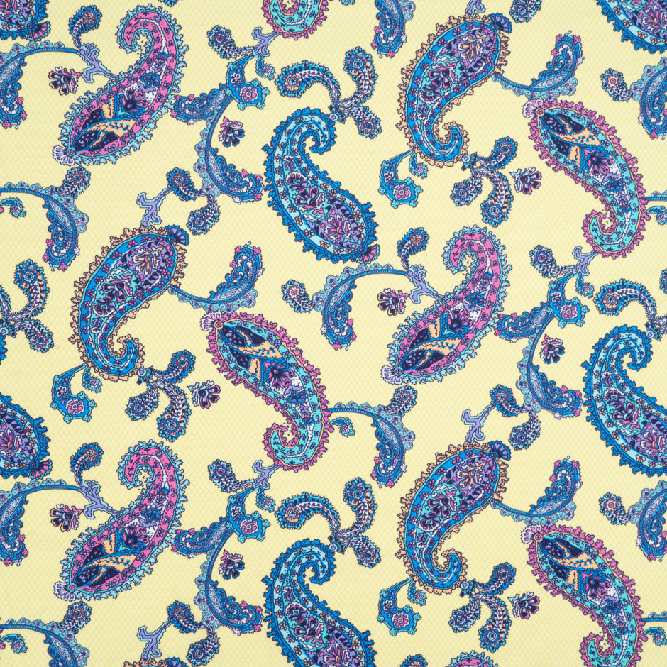Blue & Pink Paisley Printed Yellow Cotton