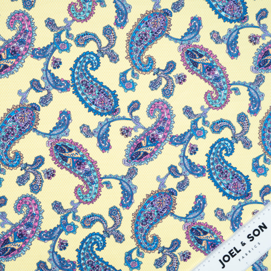 Blue & Pink Paisley Printed Yellow Cotton