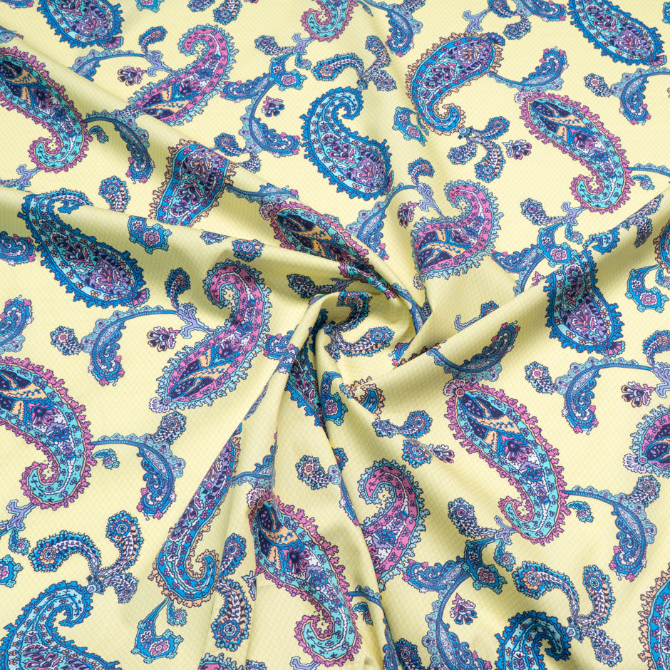 Blue & Pink Paisley Printed Yellow Cotton