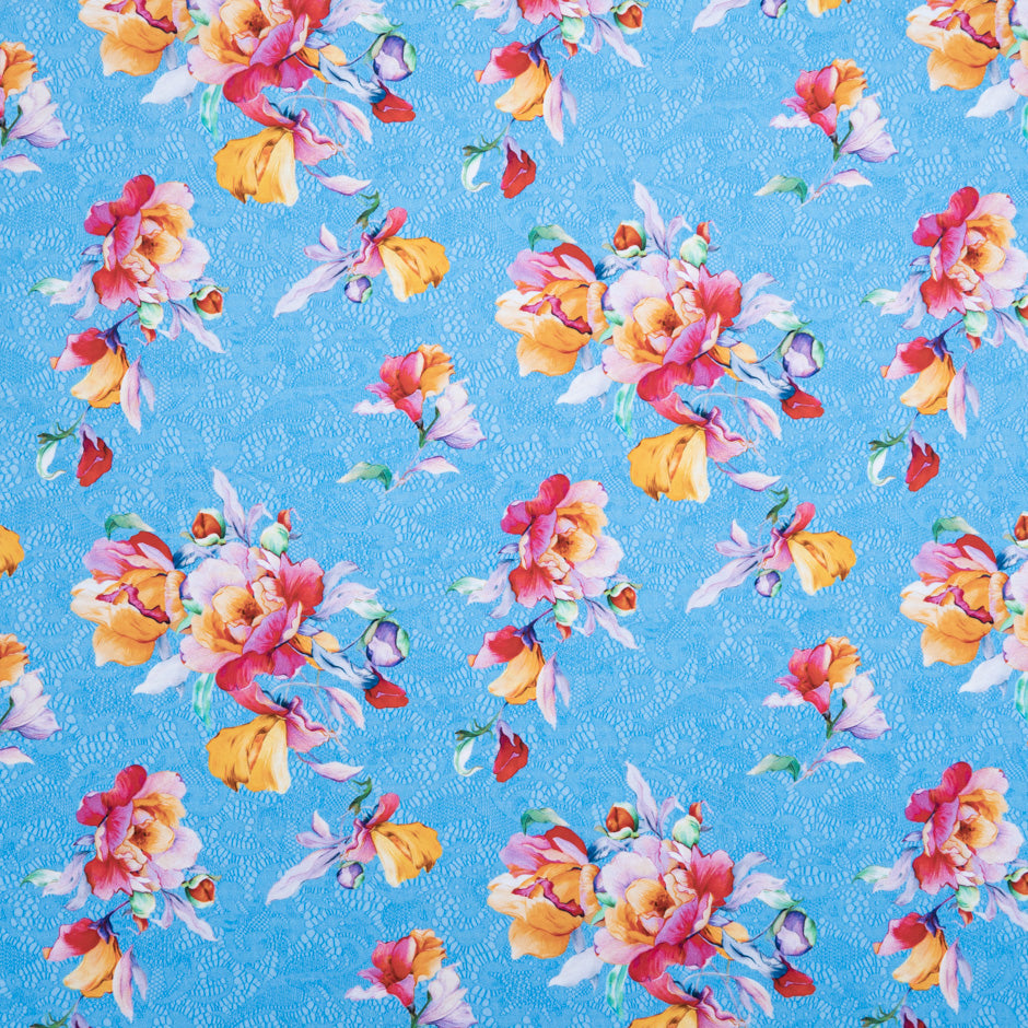 Orange & Pink Floral & Lace Printed Cotton