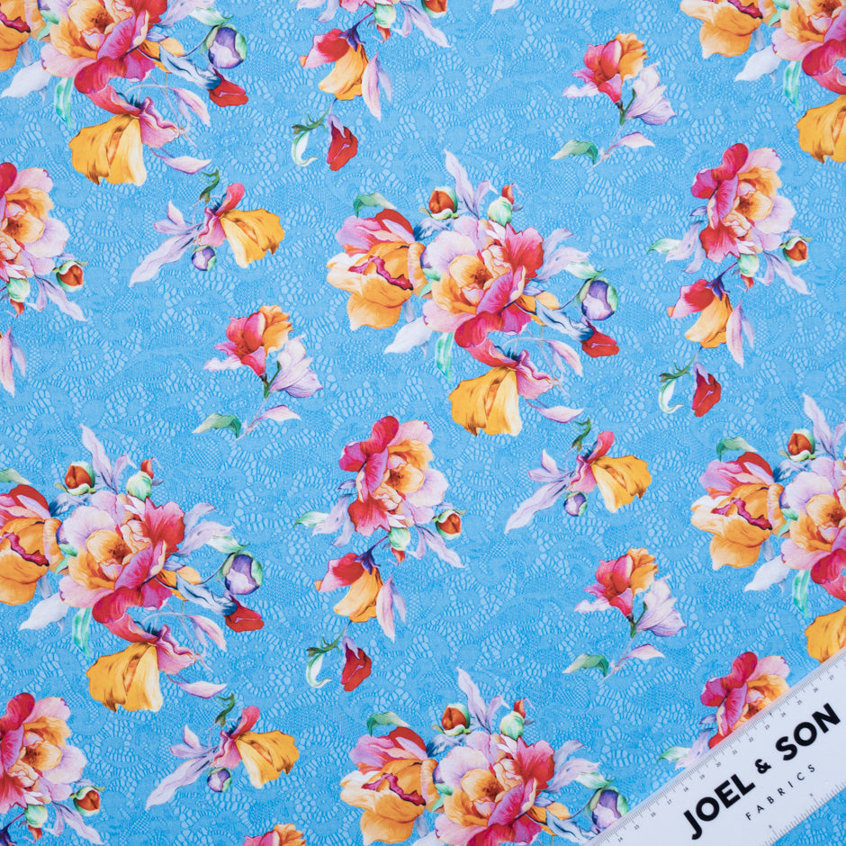 Orange & Pink Floral & Lace Printed Cotton