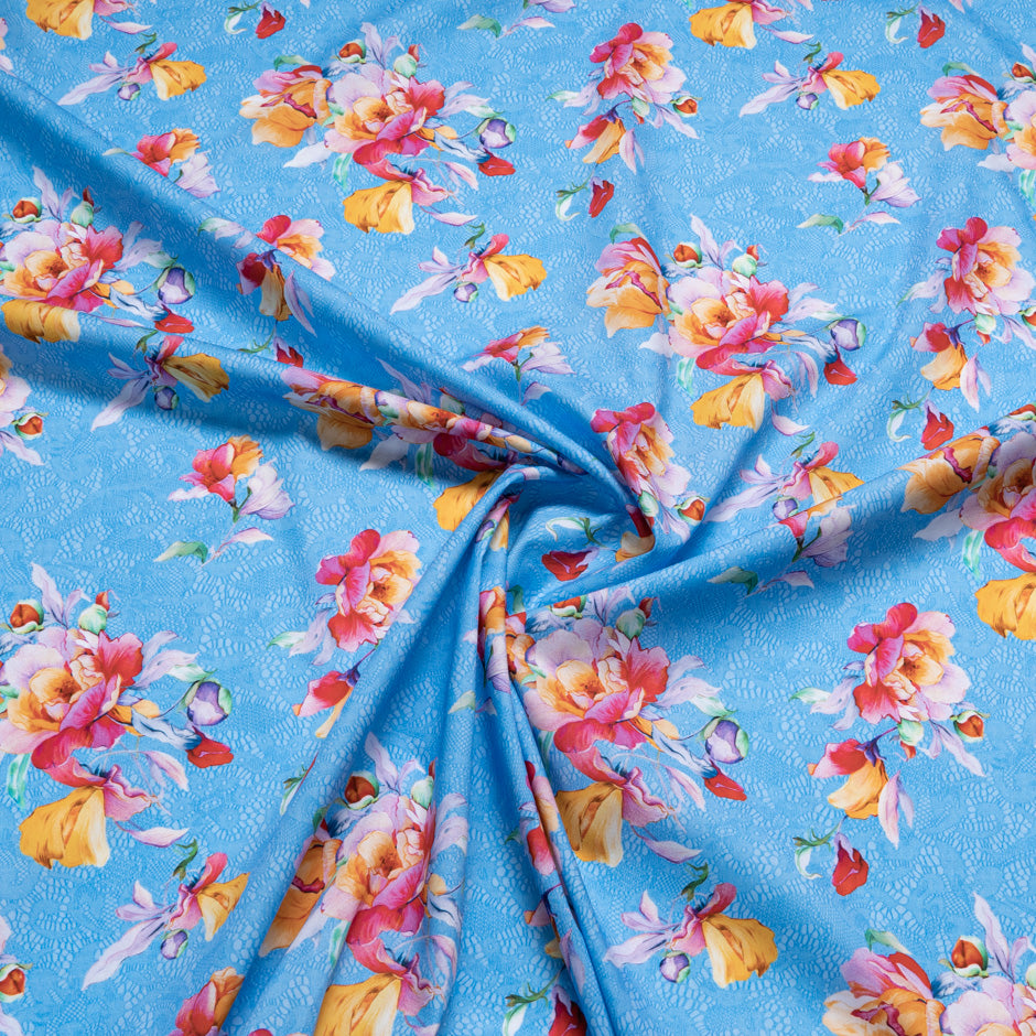 Orange & Pink Floral & Lace Printed Cotton