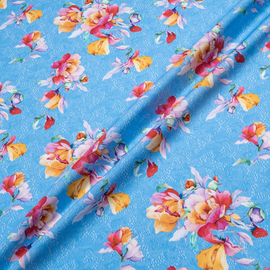 Orange & Pink Floral & Lace Printed Cotton