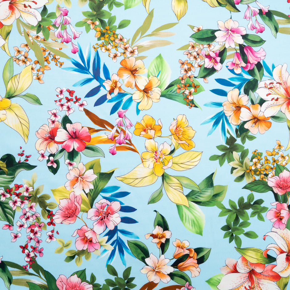 Floral Printed Pale Blue Luxury Cotton