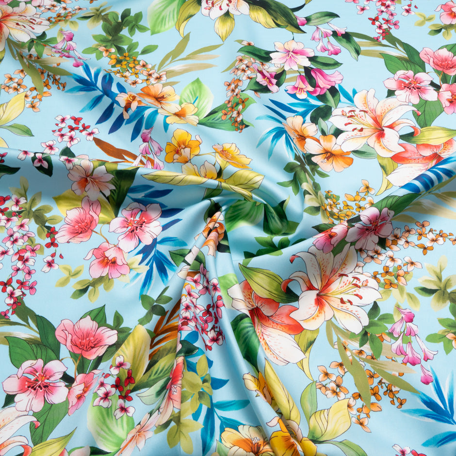 Floral Printed Pale Blue Luxury Cotton