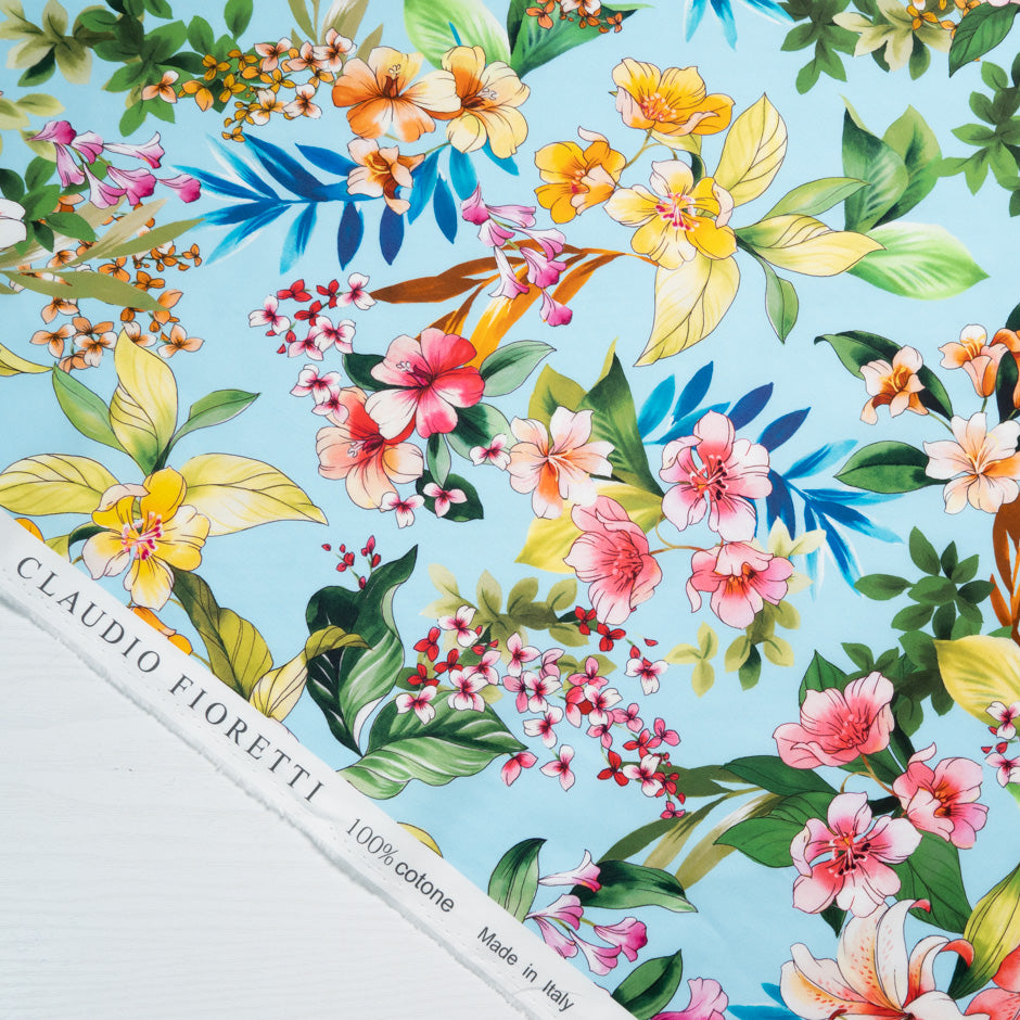 Floral Printed Pale Blue Luxury Cotton