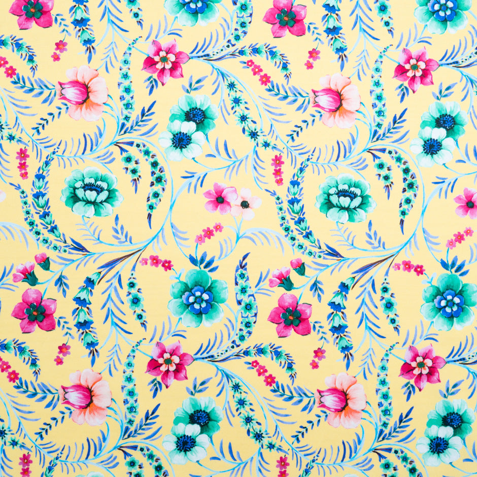 Floral Printed Soft Yellow Luxury Cotton (A 2.80m Piece)