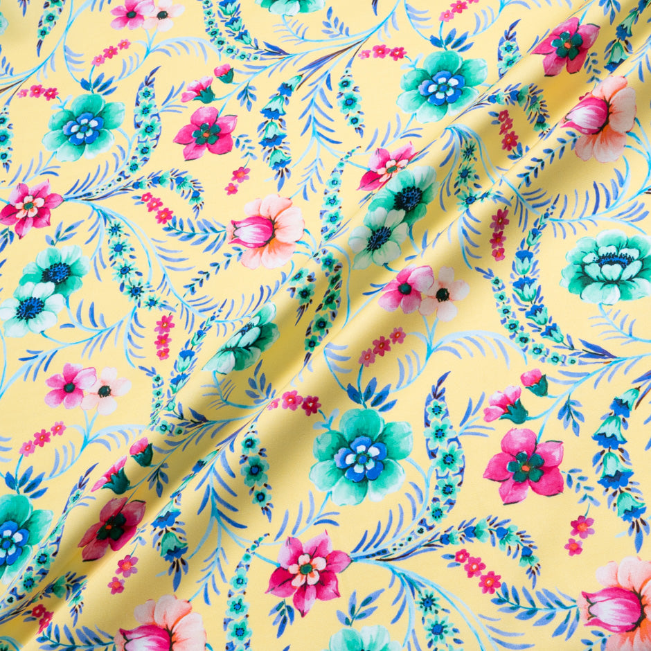 Floral Printed Soft Yellow Luxury Cotton (A 2.80m Piece)