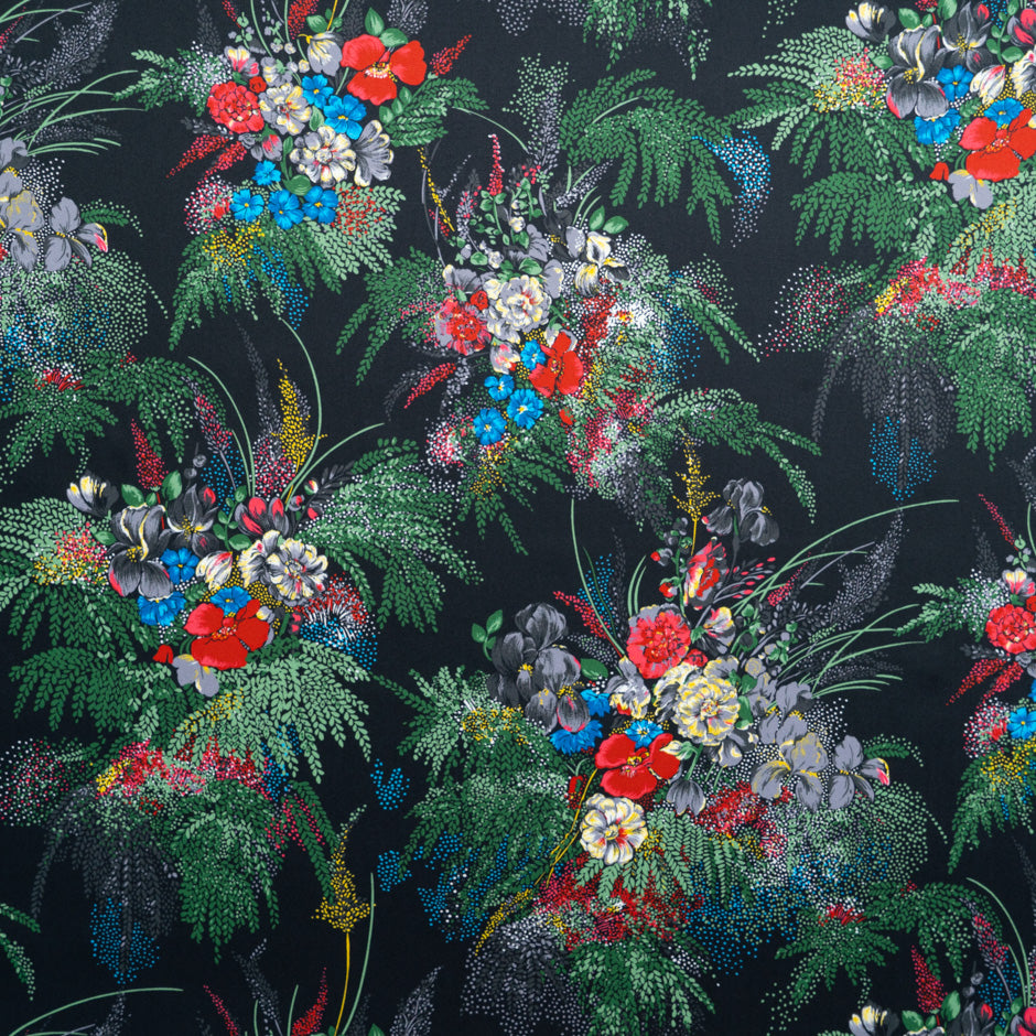 Multi-Coloured Floral Printed Black Luxury Cotton