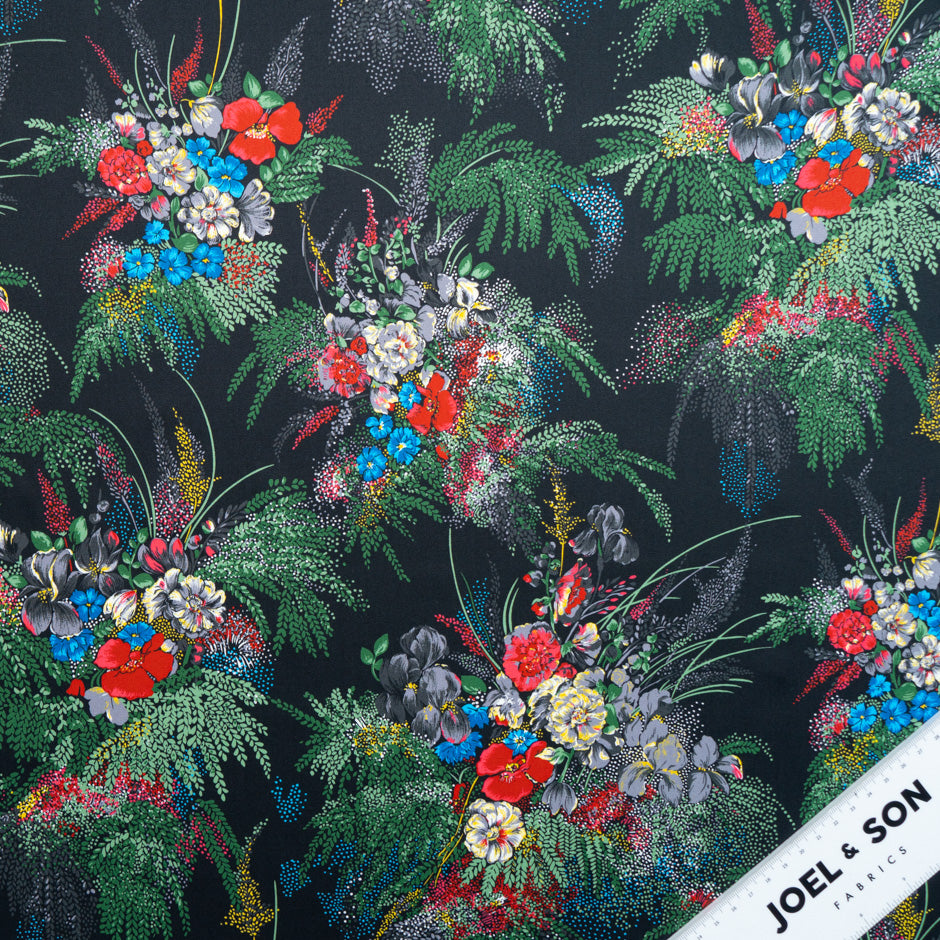 Multi-Coloured Floral Printed Black Luxury Cotton