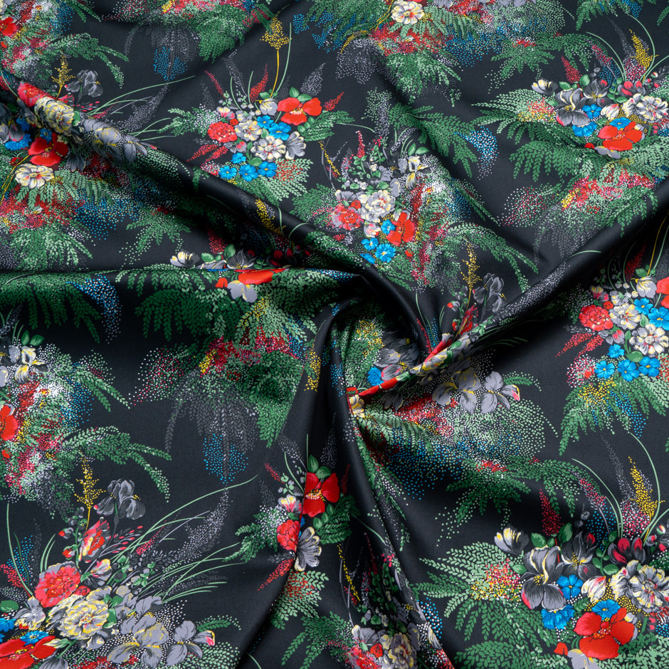 Multi-Coloured Floral Printed Black Luxury Cotton