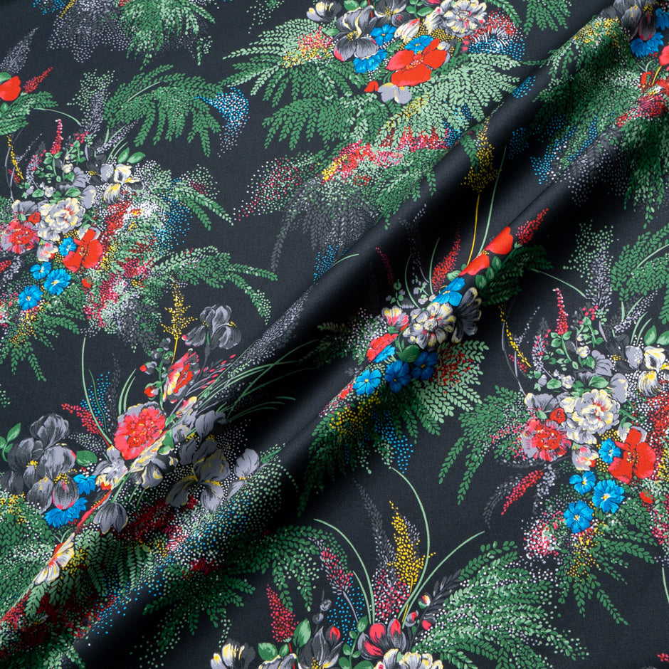 Multi-Coloured Floral Printed Black Luxury Cotton