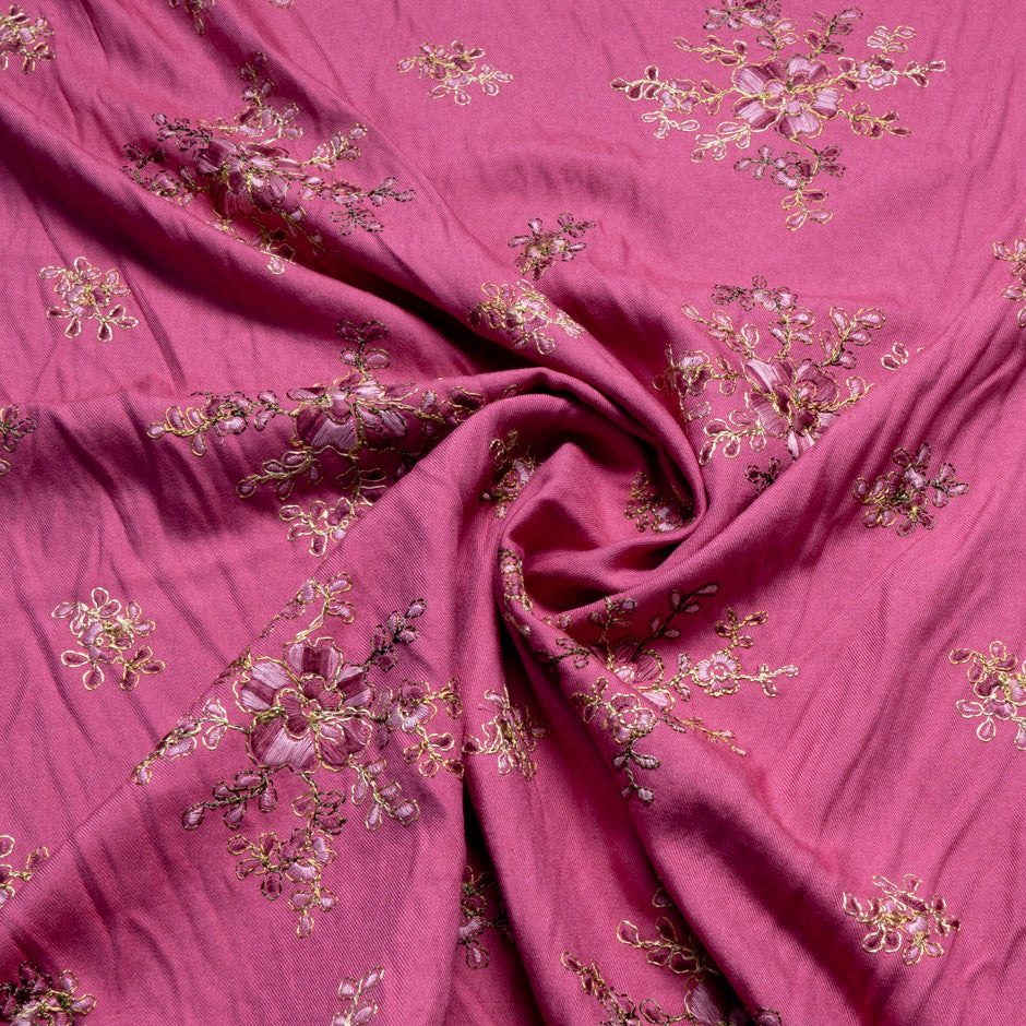 Embroidered Floral Fuchsia Pink Cotton