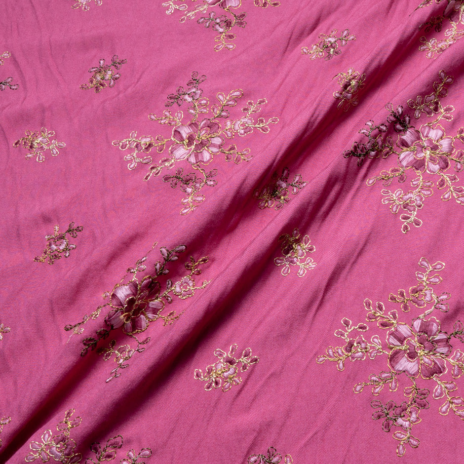 Embroidered Floral Fuchsia Pink Cotton
